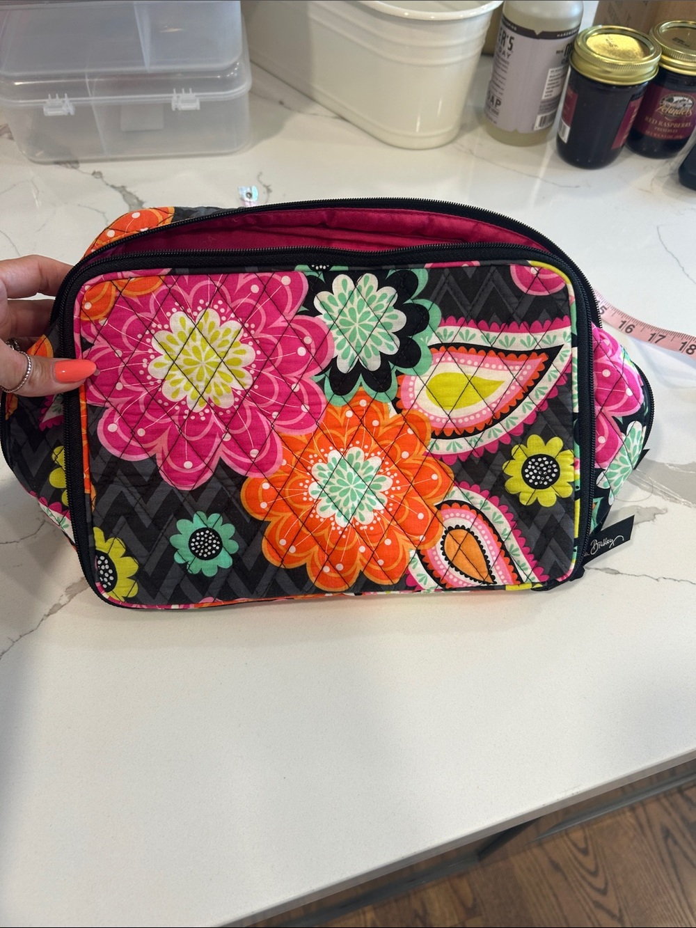 Vera Bradley Quilted Floral Cosmetic Bag - Pink, Orange & Green